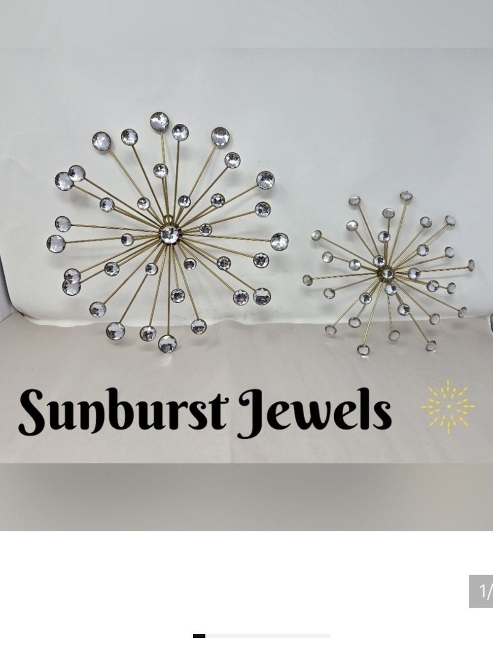 Sunburst Jewels Set Of 2 Gold Tone Wall Hangings Jewels At The End 13 & 9.75 In.